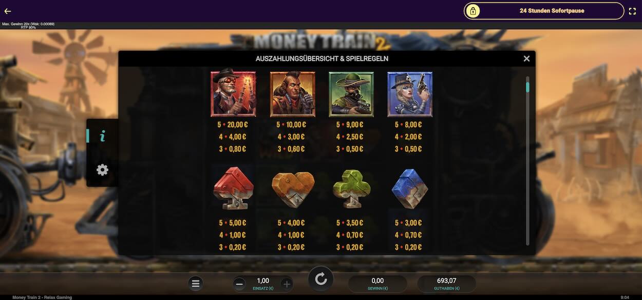 money-train-2-gewinntabelle