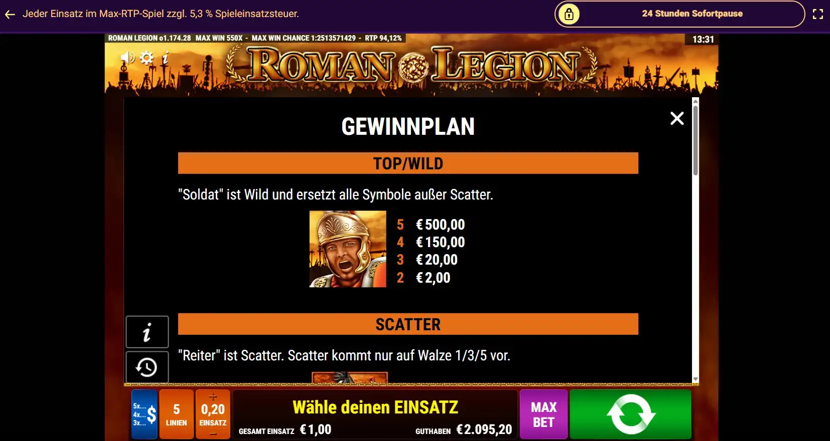 roman-legion-auszahlungstabelle