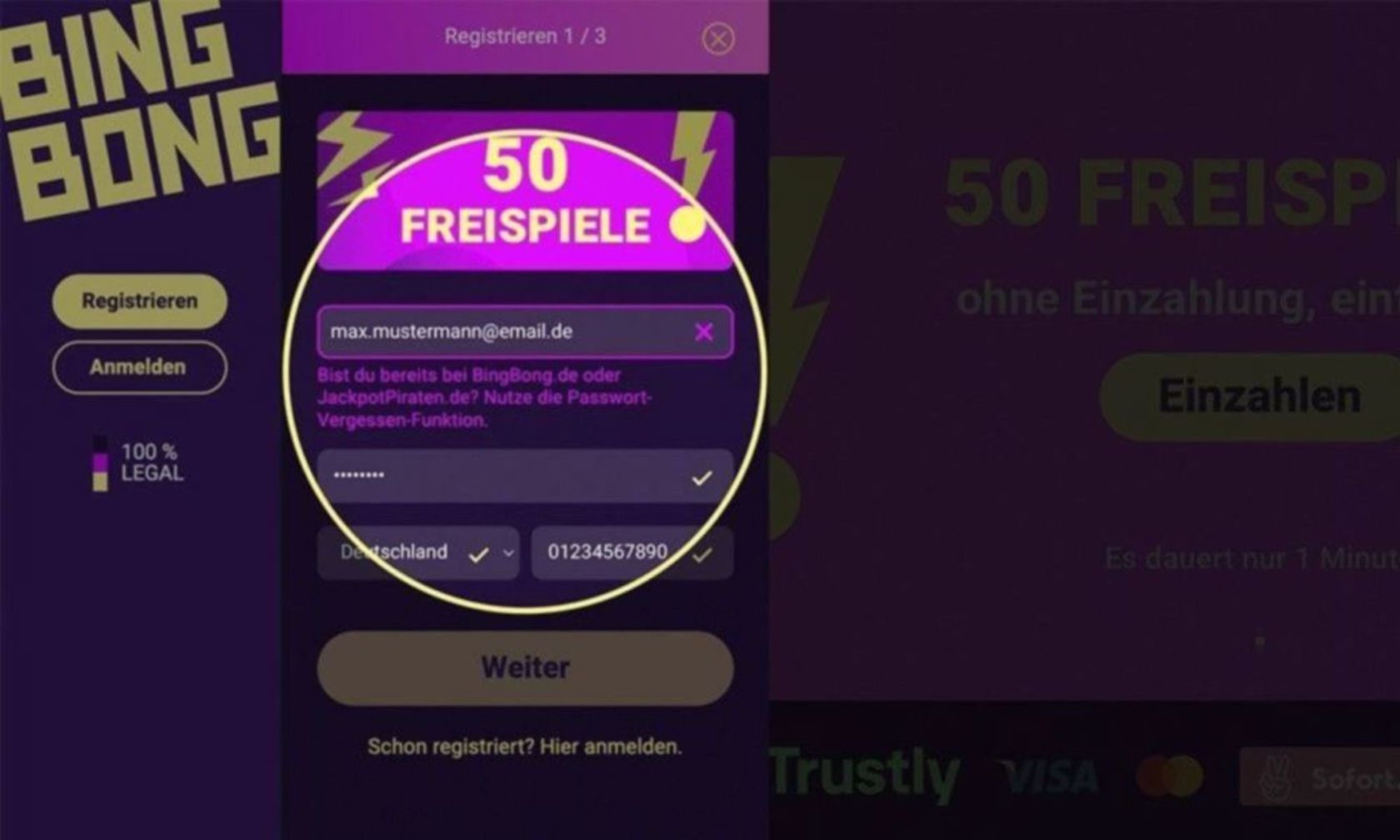 Fehlermeldung bei der Registrierung