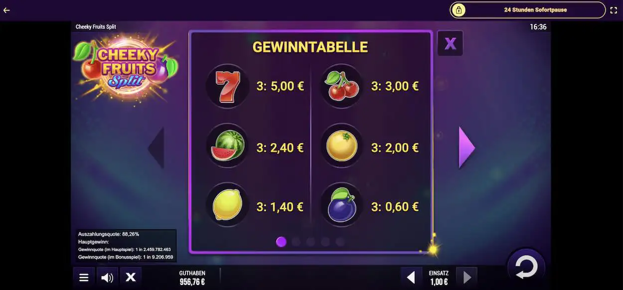 cheeky-fruits-split-gewinntabelle