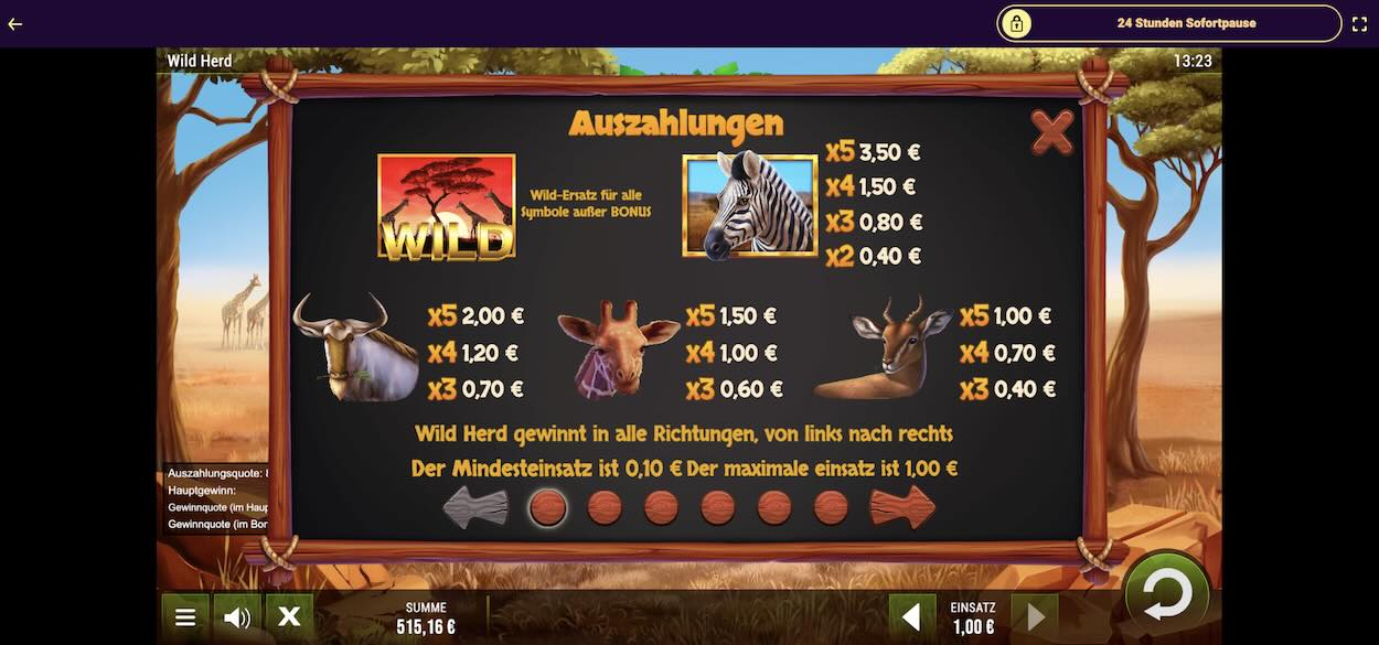 wild-herd-spielautomat-gewinntabelle