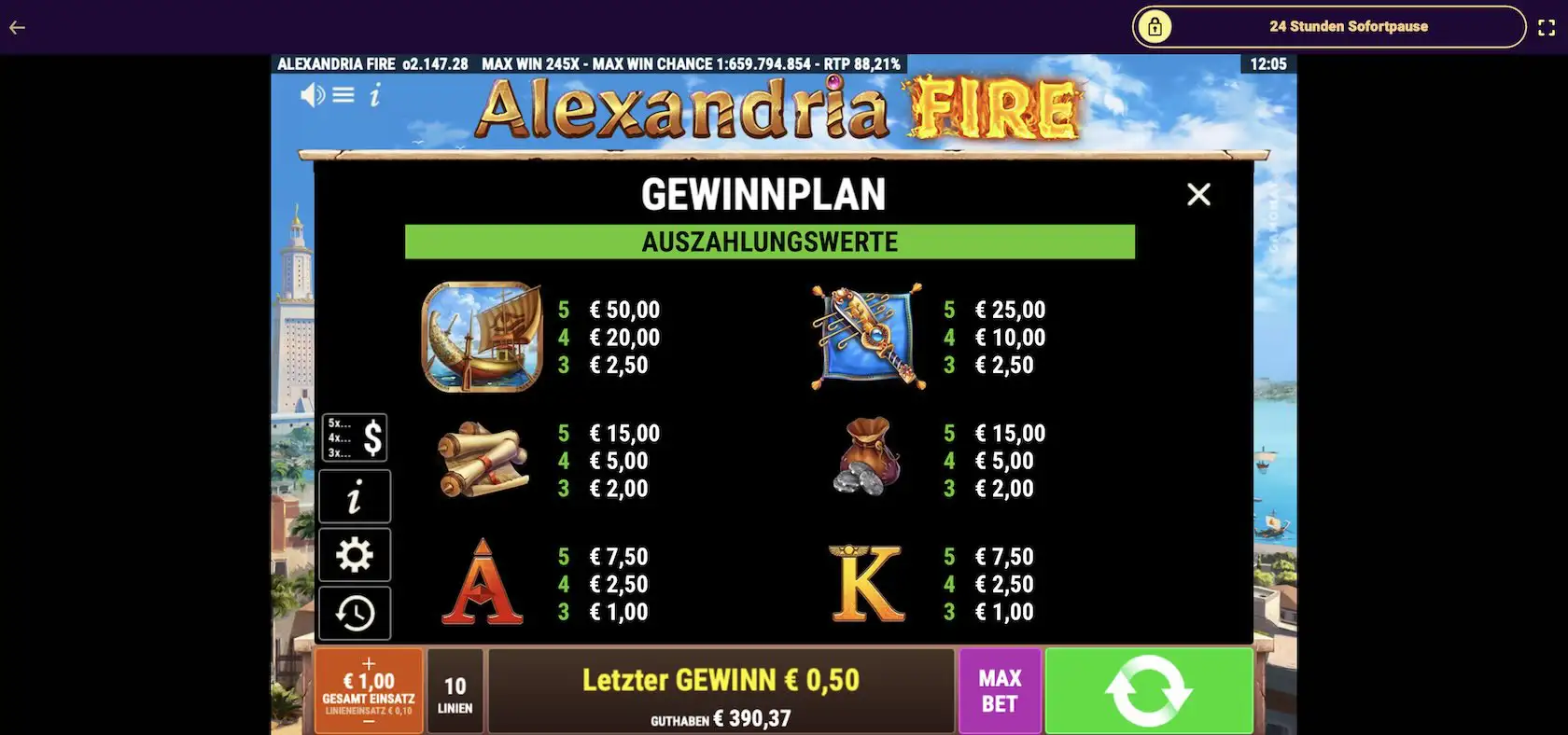 alexandria-fire-auszahlungstabelle