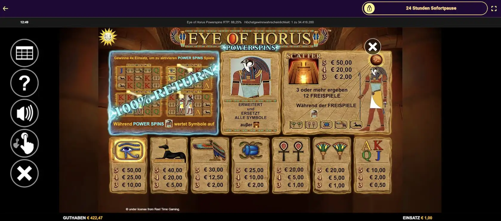 eye-of-horus-power-spins-auszahlungstabelle