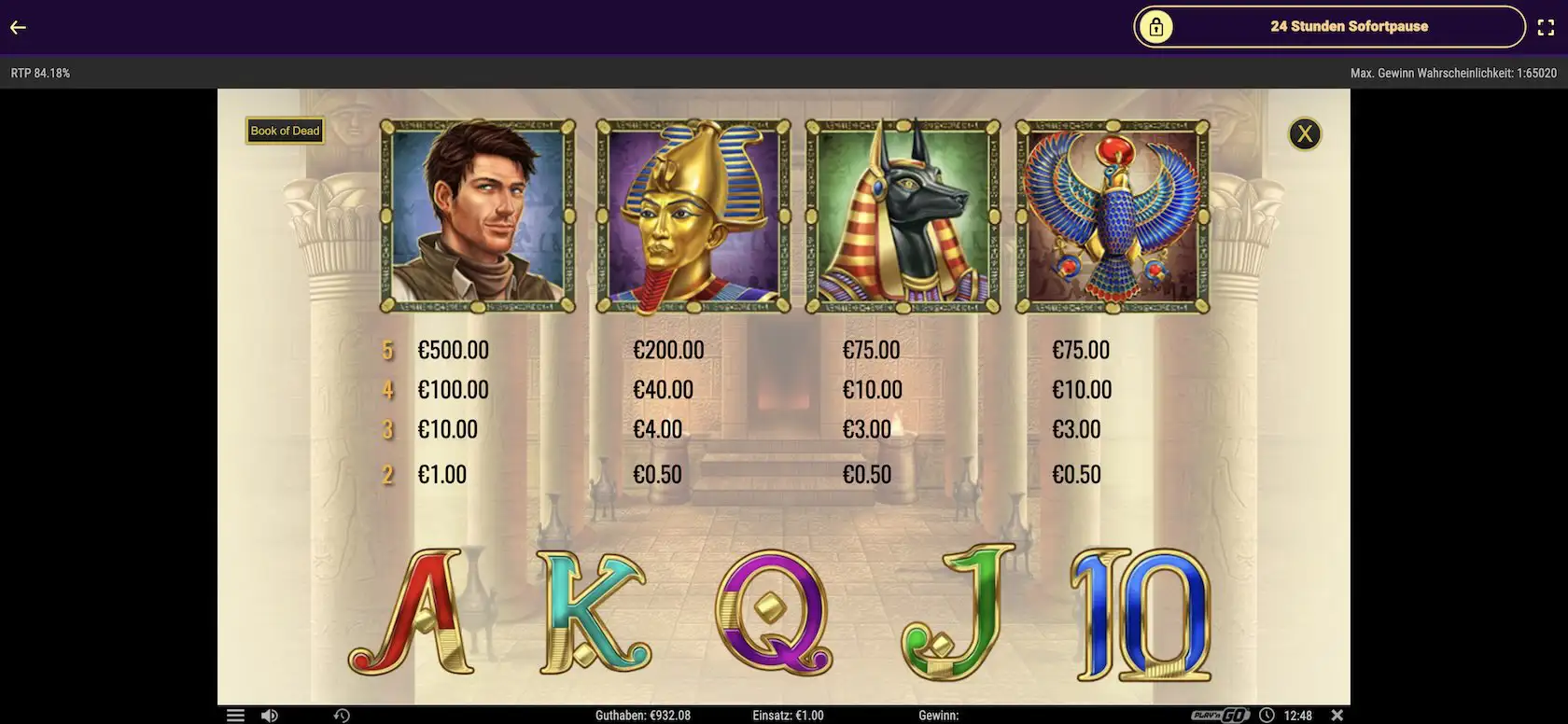 book-of-dead-auszahlungstabelle